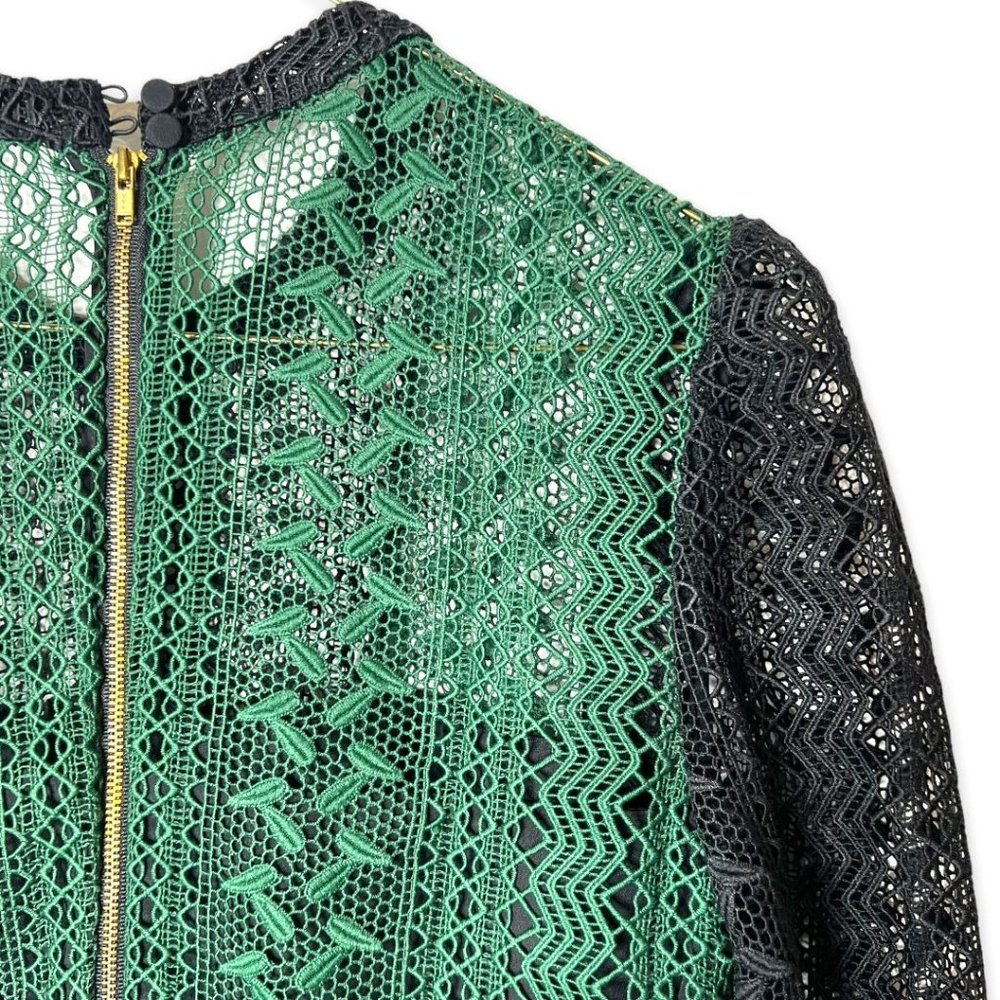 COPY - Self-Portrait Green Black Printed Lace Pleated Mini Dress Long Sleeve Si… - Picture 6 of 10